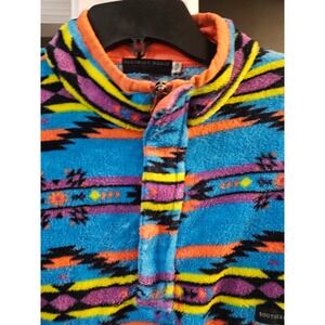 Southern Marsh Aztec Fleece Quarter Zip Pullover Southwestern Blue Orange S
